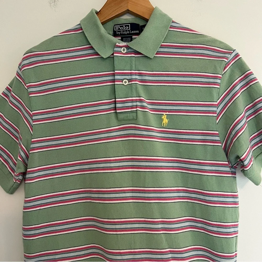 Polo by Ralph Lauren Green and Pink Striped Polo Size Small